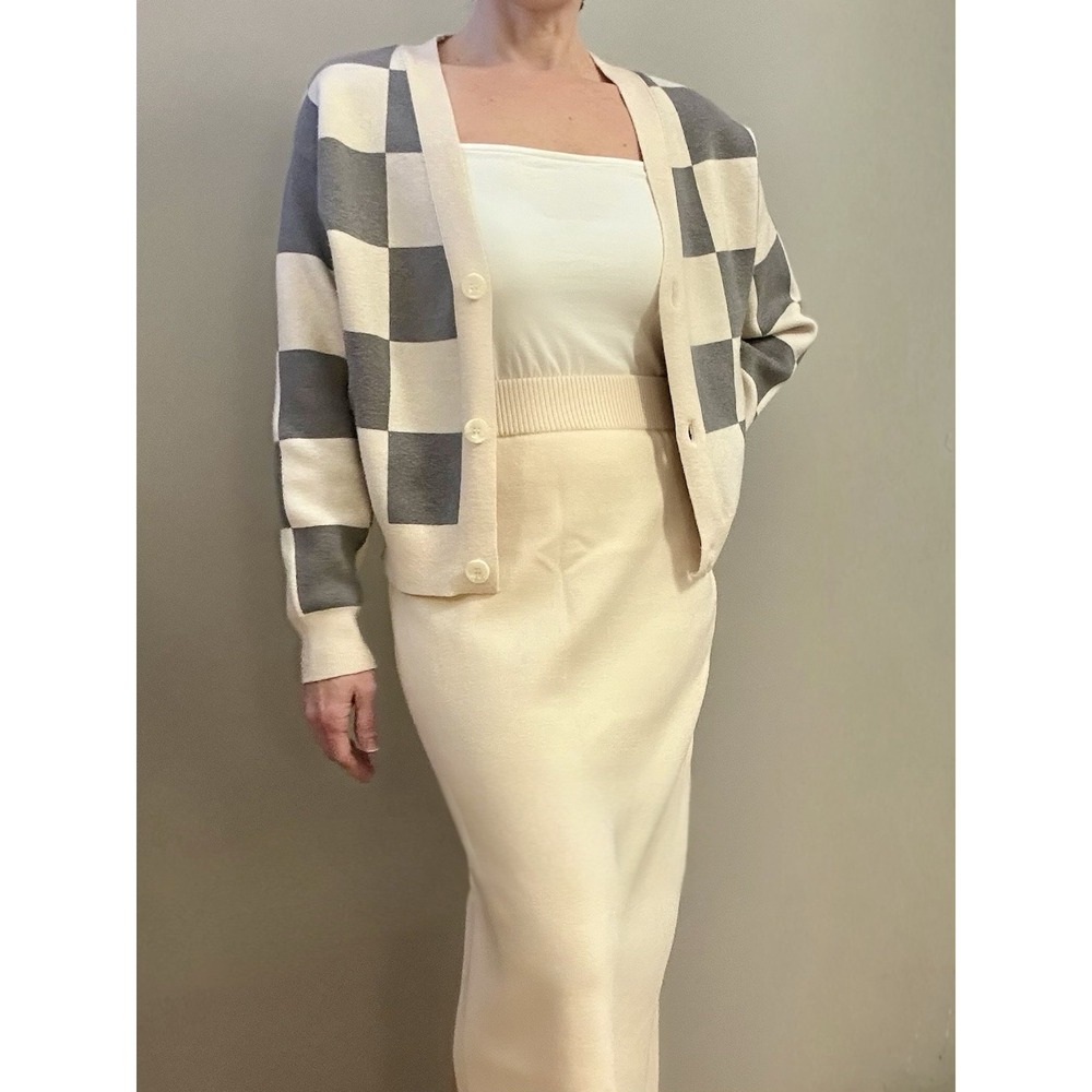 Willow‎ And Wind XS Checkered Cardigan Ivory/grey. Valentine's Girly Slay Crop - Picture 9 of 16